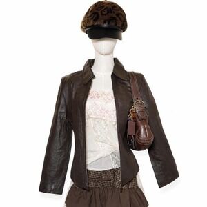 Y2k vintage genuine leather dark chocolate brown jacket